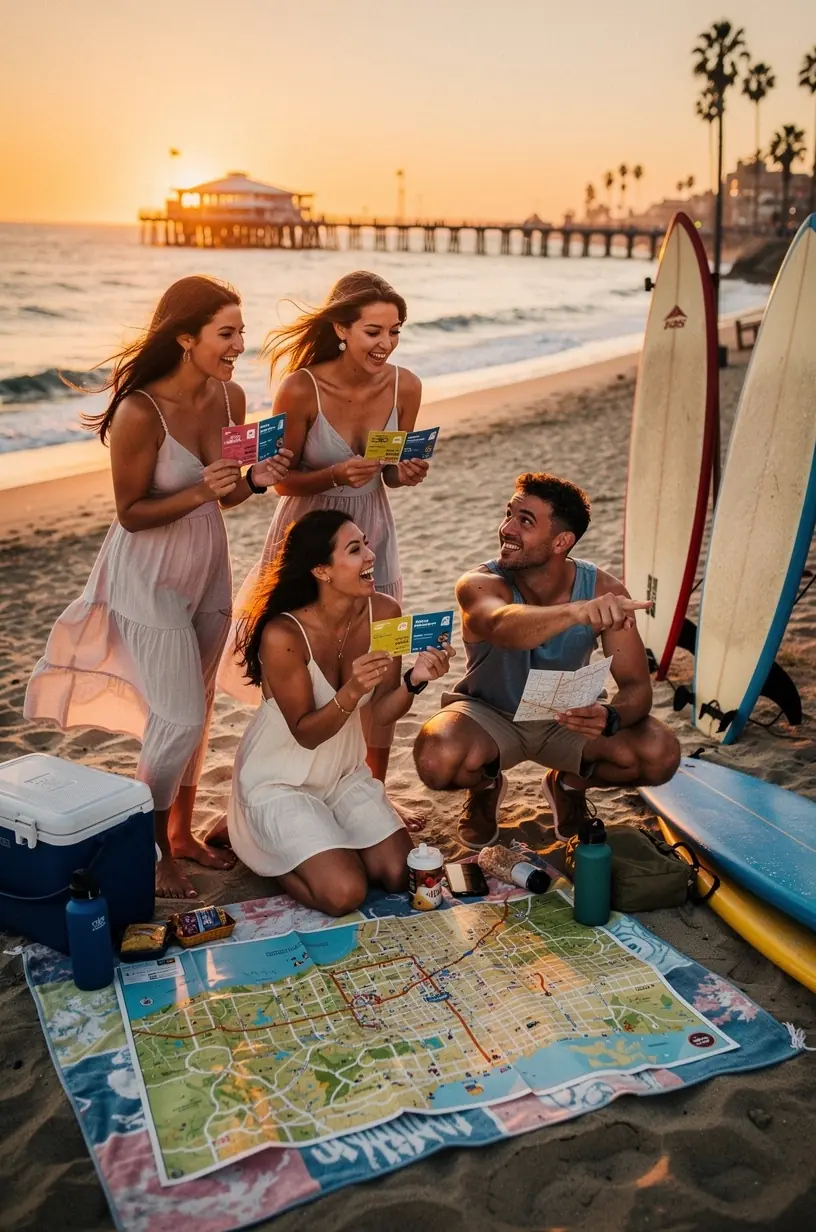 Подарочный набор для путешествий по США с картами, купонами и аудиогидами, представленный на заправочной станции.